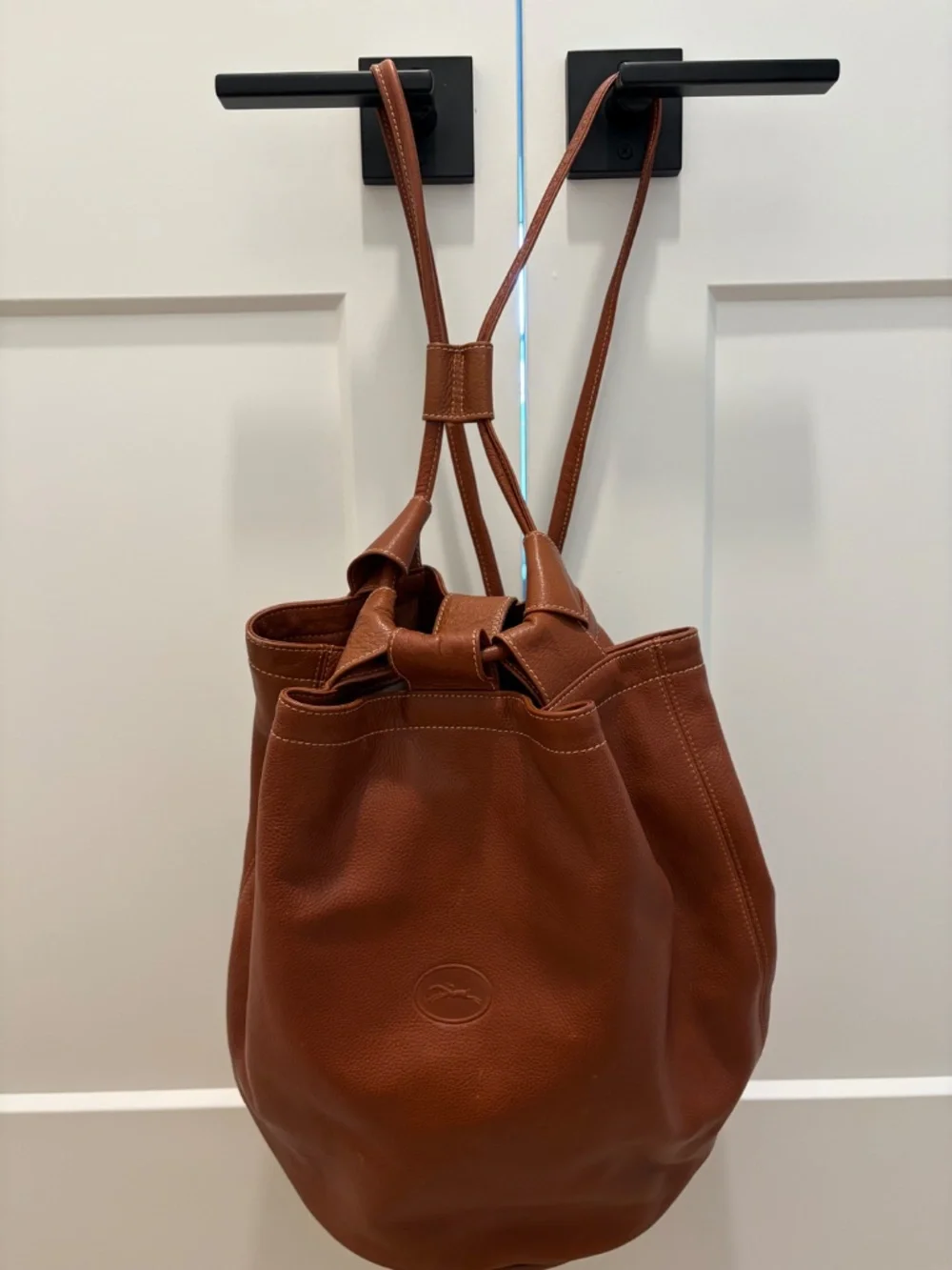 Longchamp rich cognac soft grain leather backpack